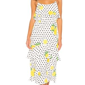 Lovers & Friends Midi Dress Lemon Polka Dot Small